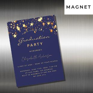 Graduation party blue gold stars luxury magnetic magnetic invitation