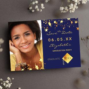 Graduation party blue gold stars photo 2023 save the date