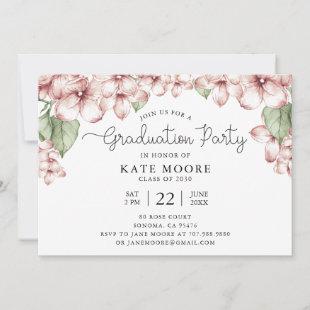 Graduation Party Blush Pink Floral Botanical Invitation