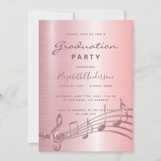 Graduation party blush pink music notes invitation