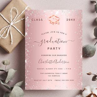 Graduation party blush pink silver 2023 invitation postcard