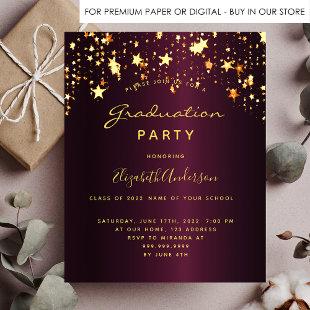 Graduation party burgundy gold budget invitation flyer