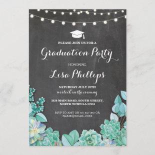 Graduation Party Chalk Succulents Floral Invite