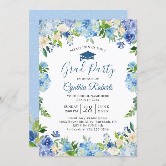 Graduation Party Chic Blue Hydrangeas Floral Invitation