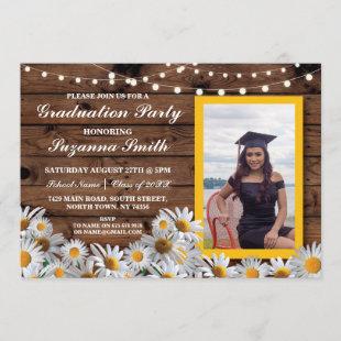 Graduation Party Daisy Wood Photo Invite Grad