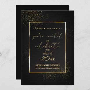 Graduation Party Elegant Black and Gold Glitter Invitation