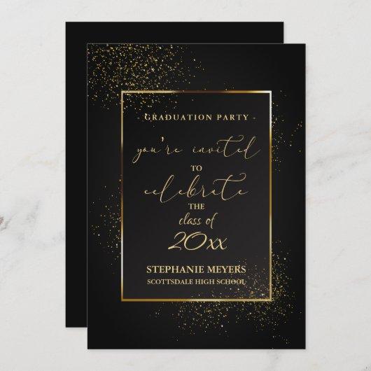 Graduation Party Elegant Black and Gold Glitter Invitation