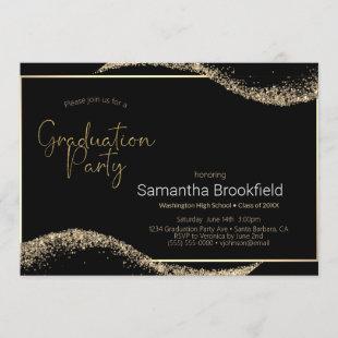 Graduation Party Elegant Black Gold Glitter Invitation