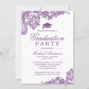 Graduation Party Elegant Lace Lavender Purple Invitation