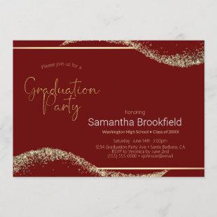 Graduation Party Elegant Red Gold Glitter Invitation