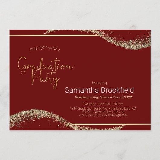 Graduation Party Elegant Red Gold Glitter Invitation