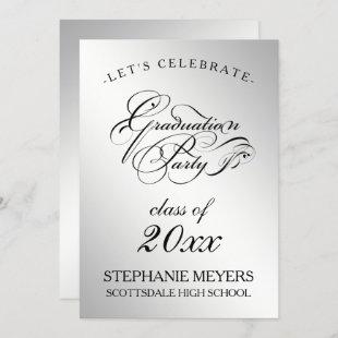 Graduation Party  Elegant Silver Graduate Script Invitation