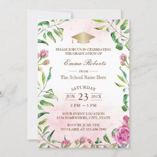 Graduation Party Elegant Watercolor Floral Invitation