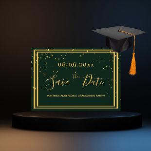 Graduation party emerald green gold save the date