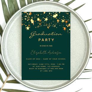Graduation party emerald green gold stars invitation