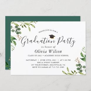 Graduation Party Eucalyptus Greenery Leaves Invitation