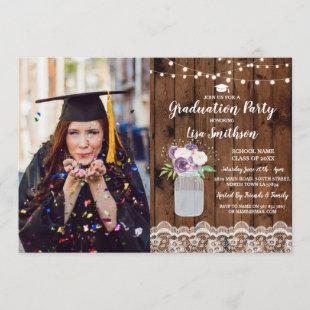 Graduation Party Floral Lace Wood Jar Photo Invitation