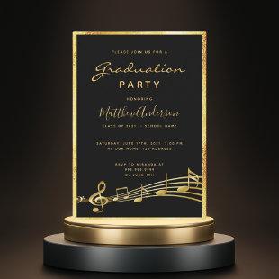 Graduation party glam black music gold invitation