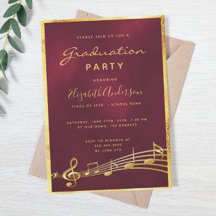 Graduation party glam burgundy music gold invitation