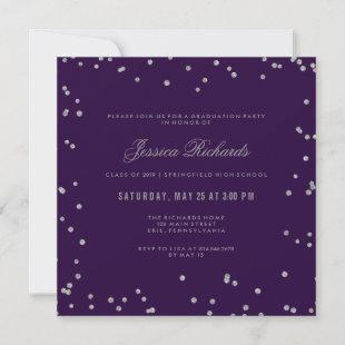 Graduation Party Glam Purple and Silver Confetti Invitation