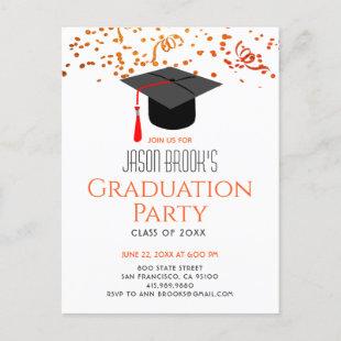 Graduation Party Glitter Confetti Grad Cap Invitation Postcard