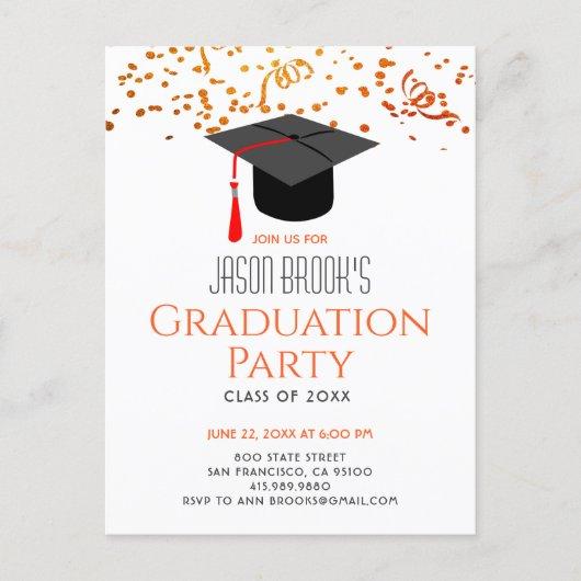 Graduation Party Glitter Confetti Grad Cap Invitation Postcard