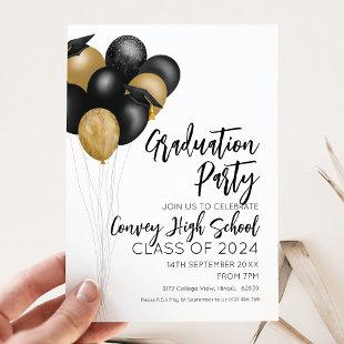 Graduation Party Gold and Black Balloons Invitation