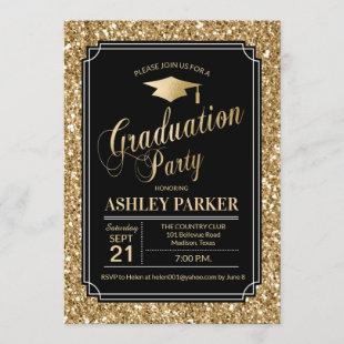 Graduation Party - Gold Black Invitation