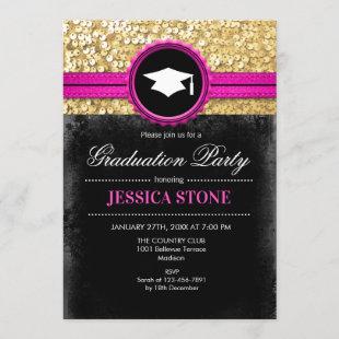 Graduation Party - Gold Black Pink Invitation