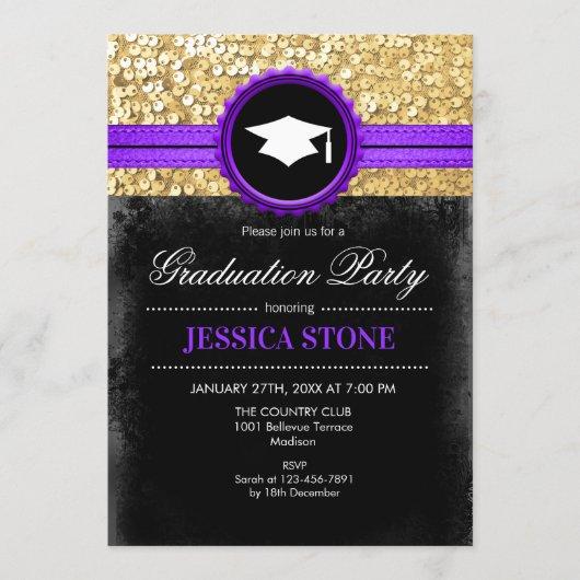 Graduation Party - Gold Black Purple Invitation