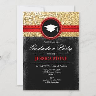 Graduation Party - Gold Black Red Invitation