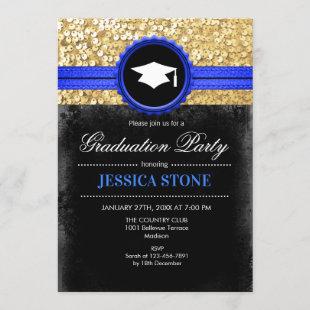 Graduation Party - Gold Black Royal Blue Invitation