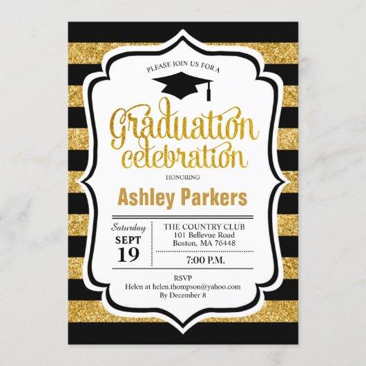 Graduation Party - Gold Black Stripes Invitation