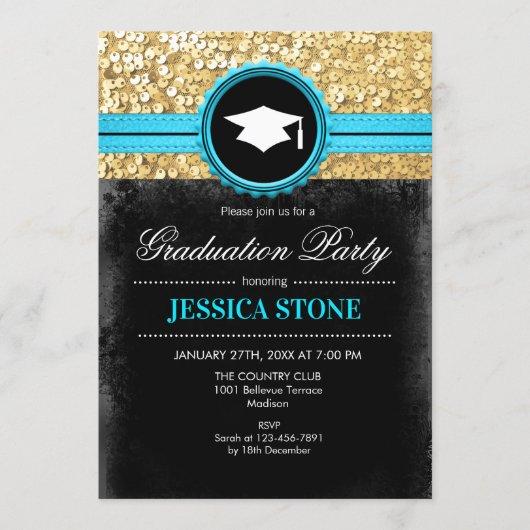Graduation Party - Gold Black Turquoise Invitation