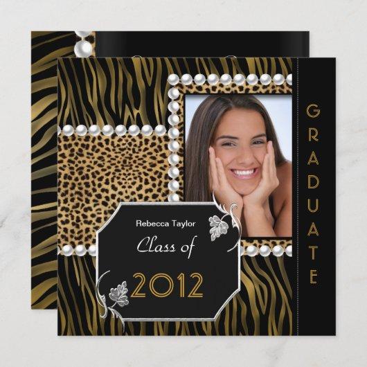 Graduation Party Gold Black White Leopard Zebra Invitation
