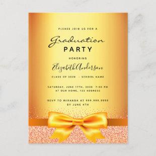 Graduation party gold Bow elegant invitation Postcard
