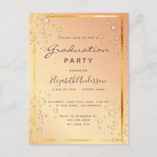 Graduation party gold bubbles 2024 invitation postcard