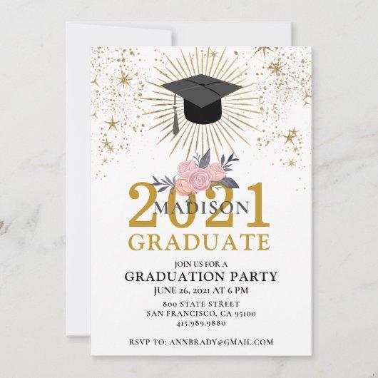Graduation Party Gold Class of 2021 Pink White Invitation