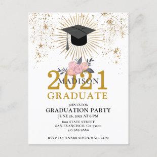 Graduation Party Gold Class Of 2021 Pink White  Invitation Postcard