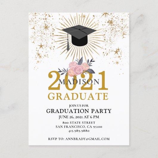 Graduation Party Gold Class Of 2021 Pink White  Invitation Postcard