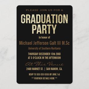 Graduation Party | Gold Glitter Cap Typographic Invitation