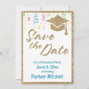 Graduation Party Gold Glitter Save the Date Invitation