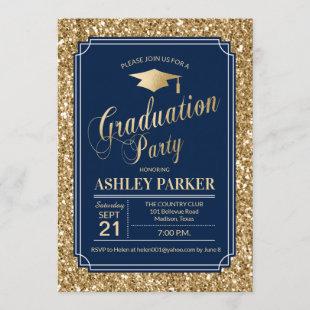 Graduation Party - Gold Navy Blue Invitation
