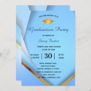 Graduation Party Gold on Blue Layers Formal Invitation