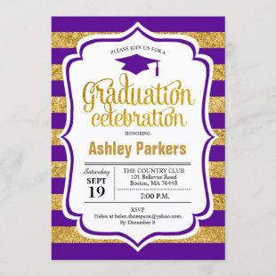 Graduation Party - Gold Purple Stripes Invitation