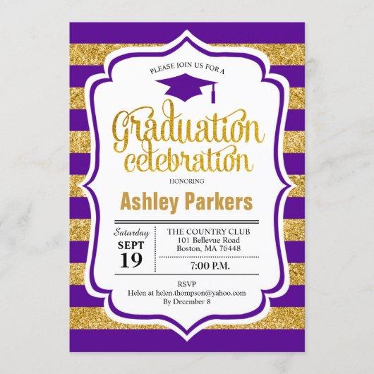 Graduation Party - Gold Purple Stripes Invitation