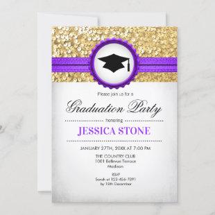 Graduation Party - Gold Purple White Invitation