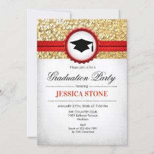 Graduation Party - Gold Red White Invitation