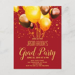 Graduation Party Gold Rose Gold Balloons Party Announcement Postcard