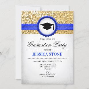 Graduation Party - Gold Royal Blue White Invitation